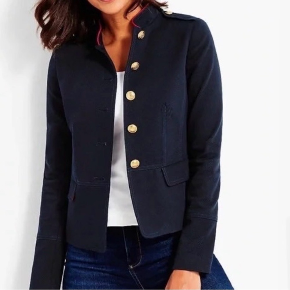 Talbots Navy Twill Compact Military Style Jacket Blazer